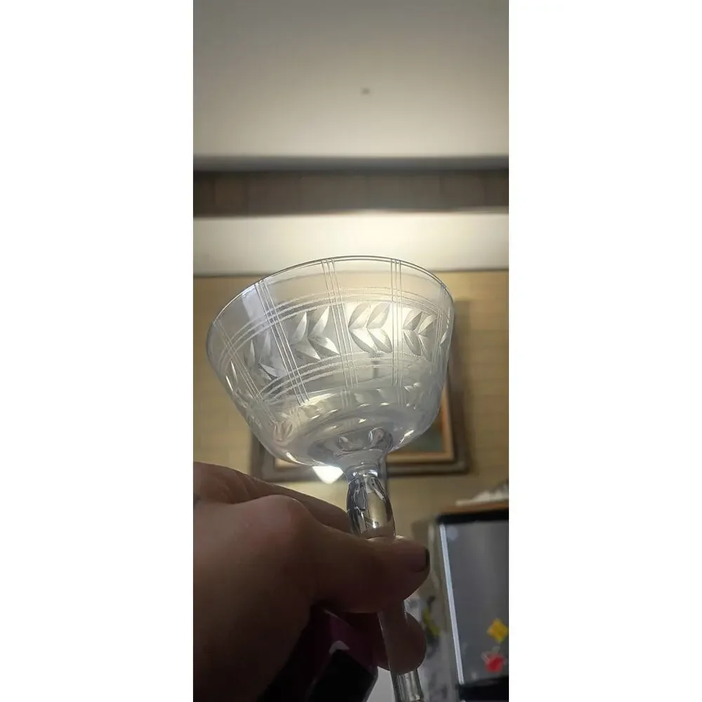🥂 Elegant Rock Sharpe Cranston Etched Crystal Champagne Coupe Set | Vintage